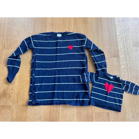 Navy Striped Mama And Me Matching Set with Red Heart - Picture 1 of 5